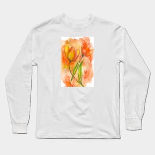 Orange Flower Abstract Long Sleeve T-Shirt